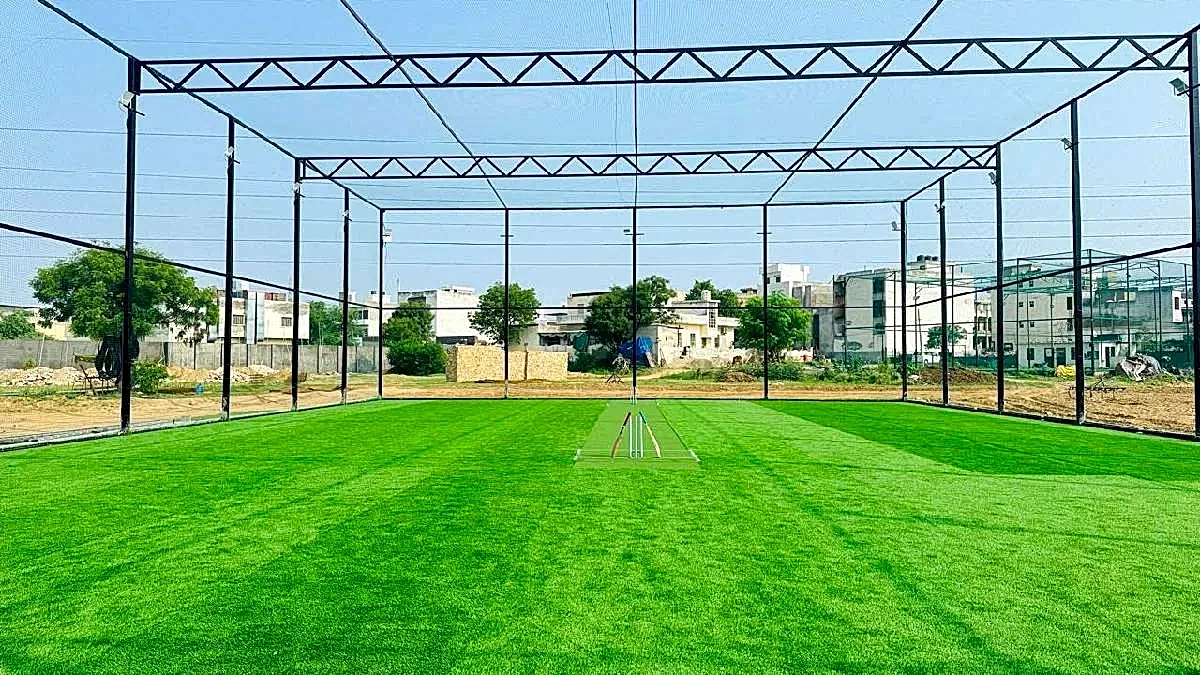 Cricket net with artificial turf pitch